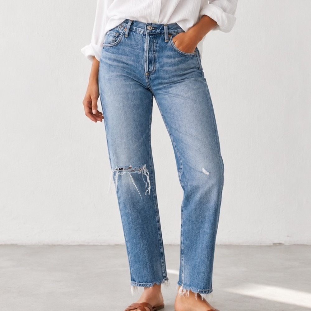 Citizens of Humanity Premium Vintage Straight Leg Distressed Jeans 27 Blue A2